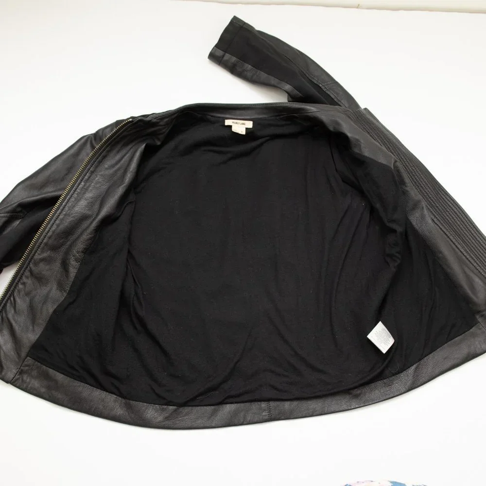 Helmut Lang Lamb Leather Jacket Sweatshirt Combo Coat Mix Media Black Size Small